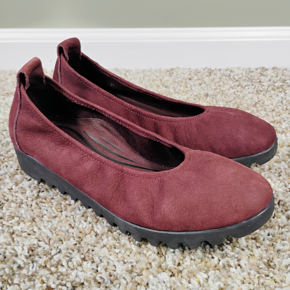 Aetrex Brianna Ballet Flats Burgundy Red Nubuck Leather Orthotic‎ Women's 6-6.5